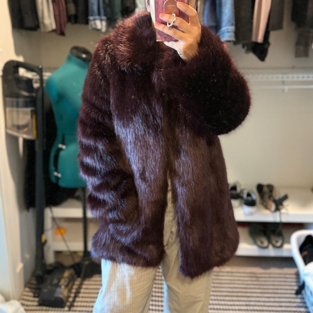 Express Deep Burgundy Faux Fur Coat